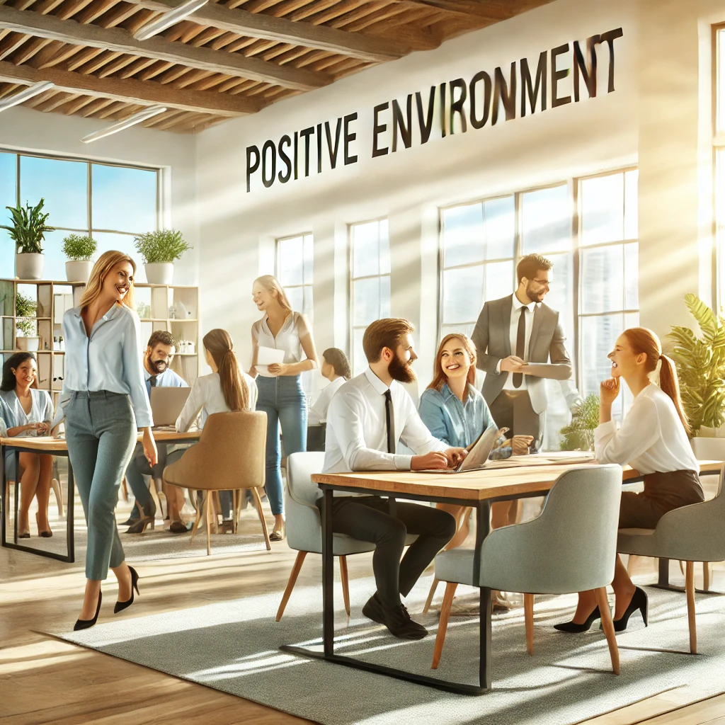 Positive work environment reducing stress in the workplace.