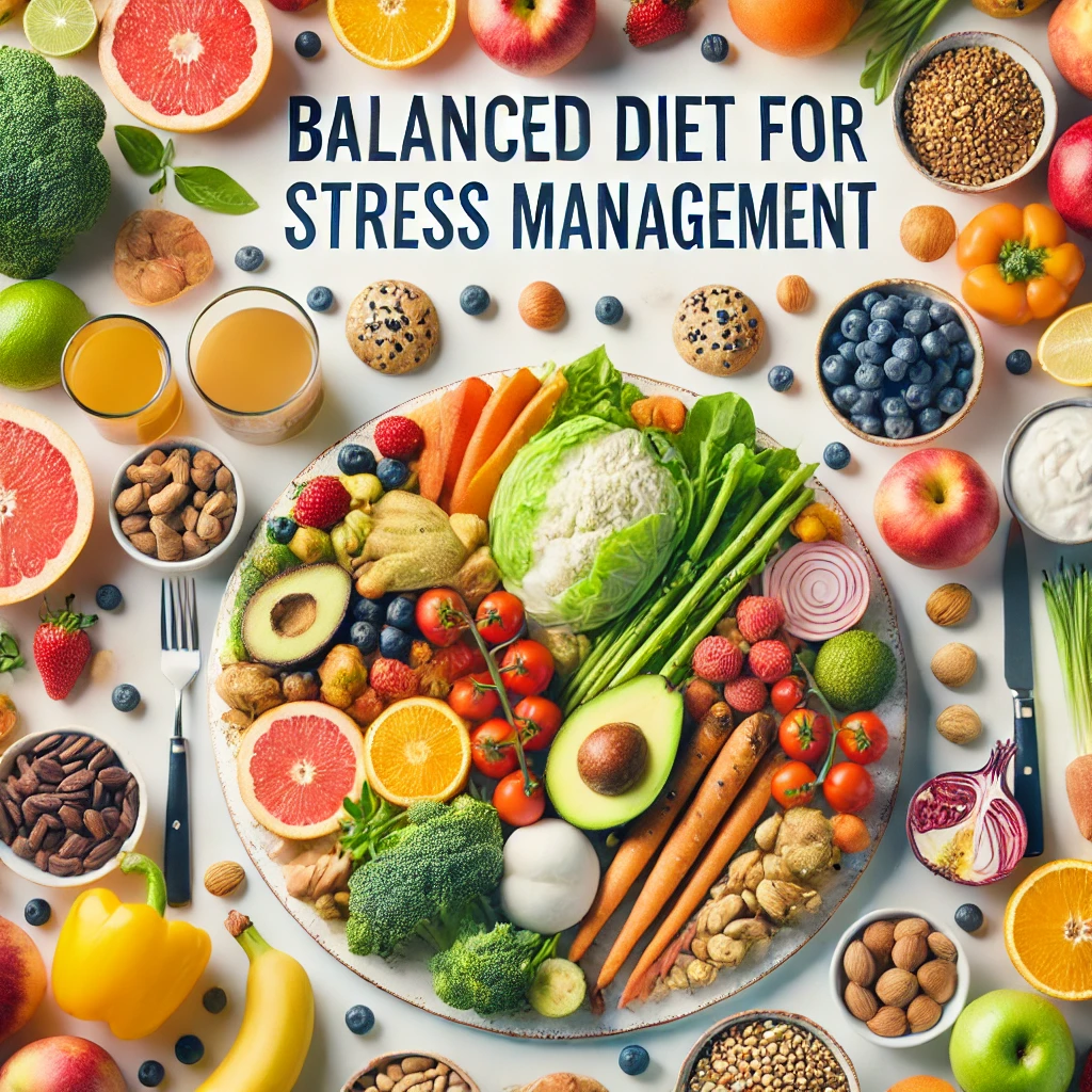 Healthy foods promoting stress management through balanced diet.