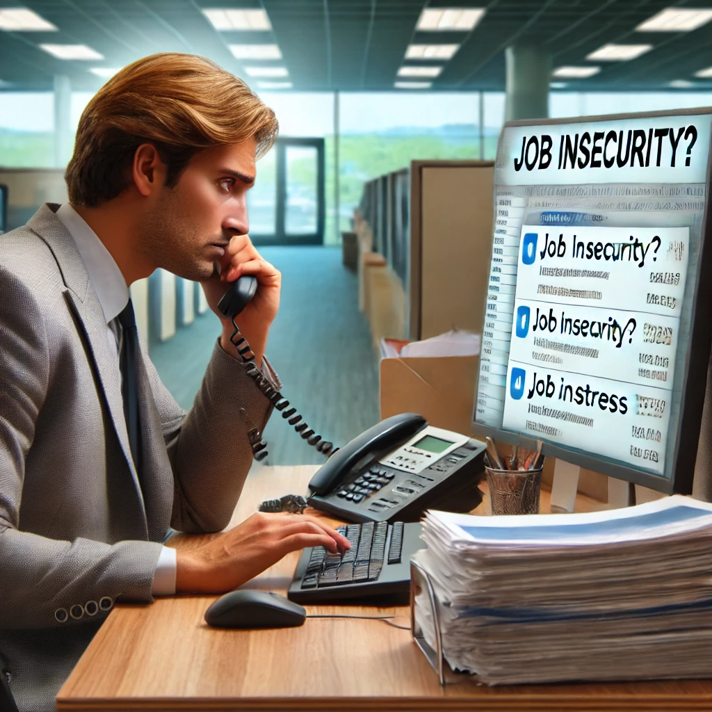 Employee experiencing job insecurity stress in the workplace.