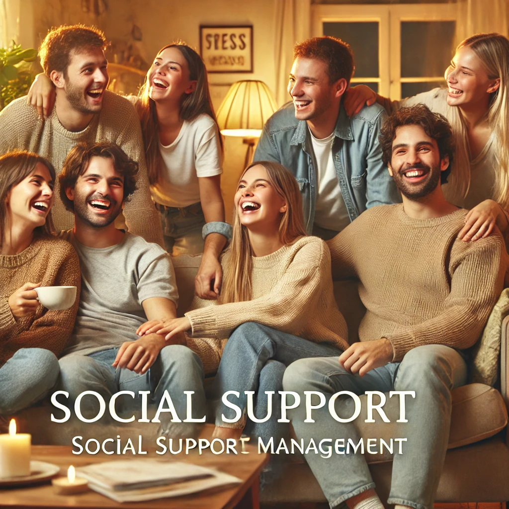 Group of friends providing social support for stress management.